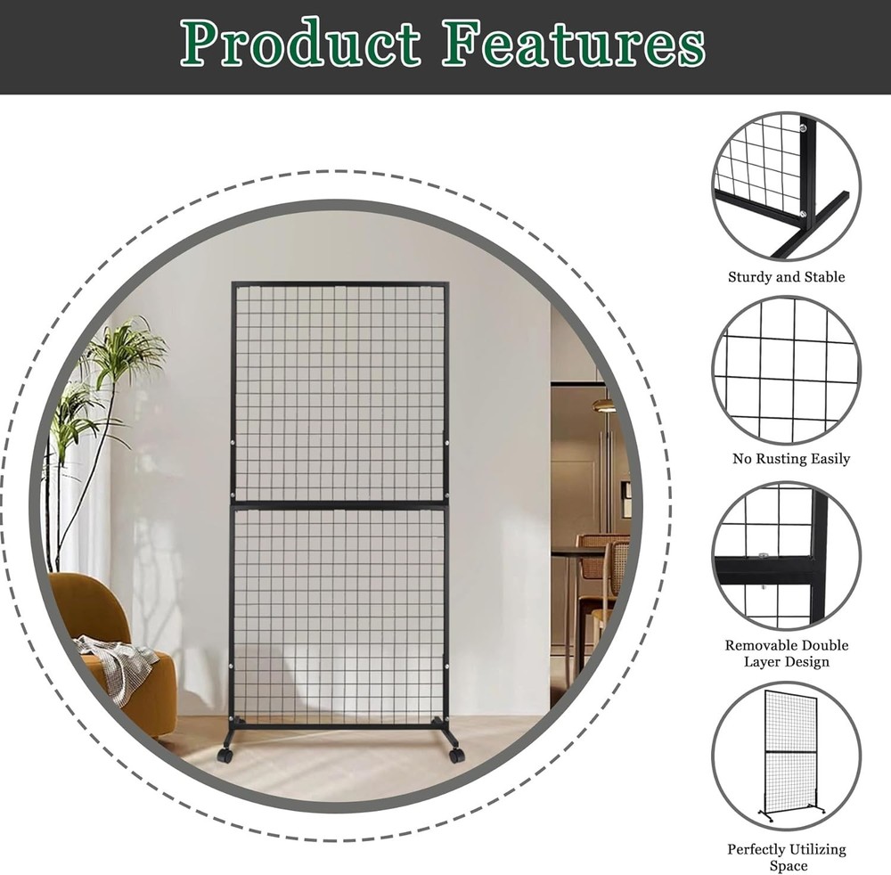 3'×6' Double-Layer Grid Panels for Display, Movable Gridwall Panels Tower
