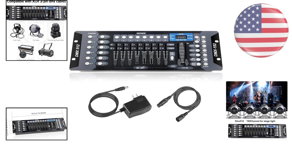 Lightweight DMX Lighting Console: 192 Channels with Easy Programming & Cables
