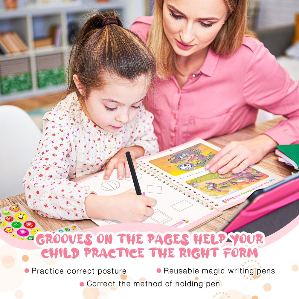 4 Pc Magic Grooved Practice Copybook,Reusable Small-(5.1in×7.3in)