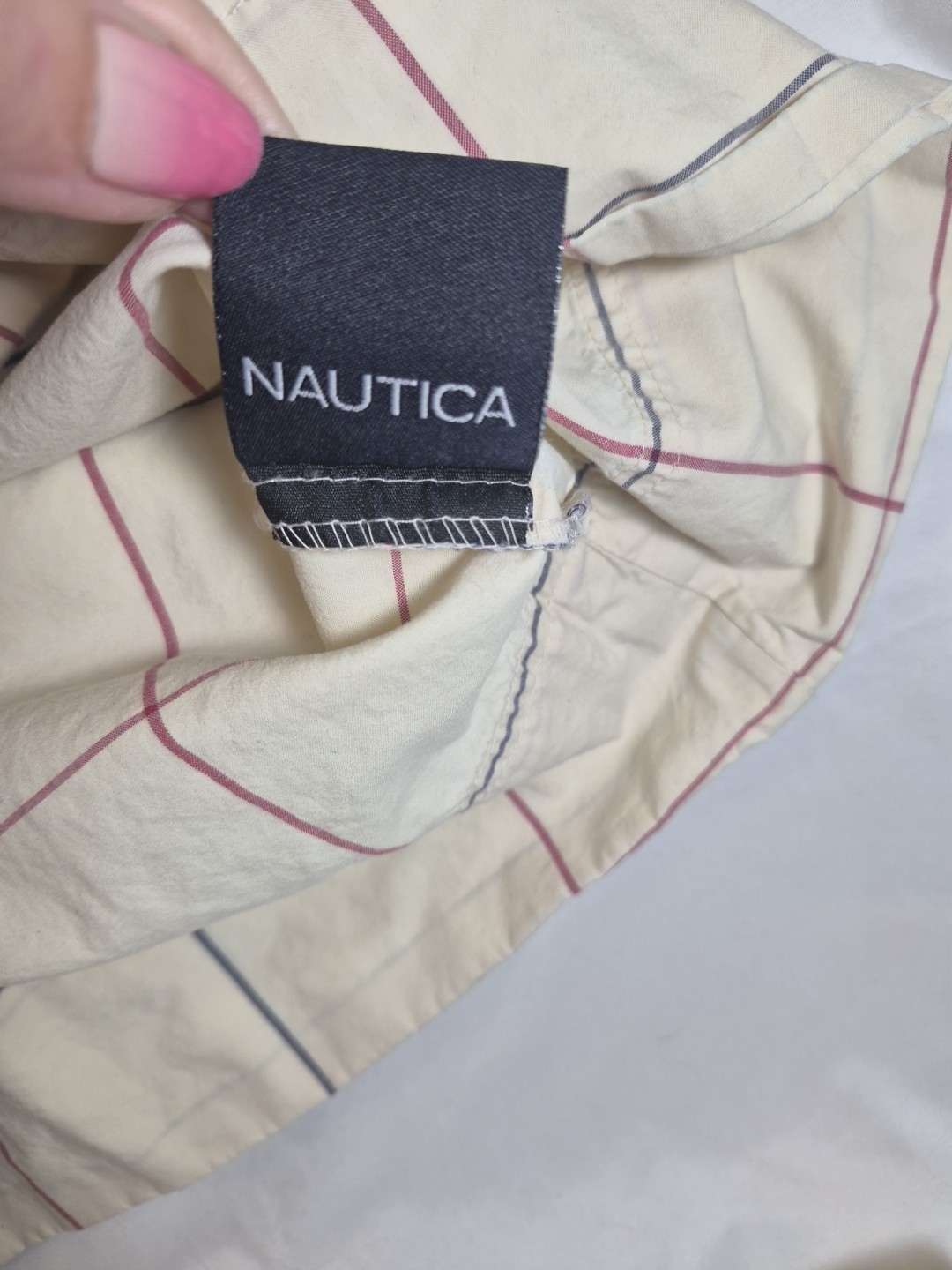 2- VTG Nautica Pillowcases 100% Cotton King & Queen #67468 Cream Grid Navy Check