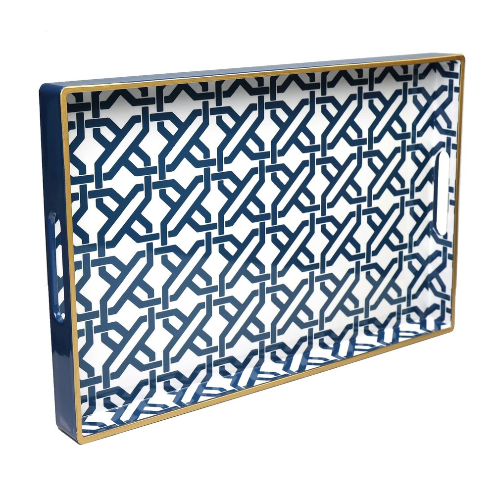White Plastic Marbling Rectangular Decorative Serving Tray 15.6x10.2 Inch