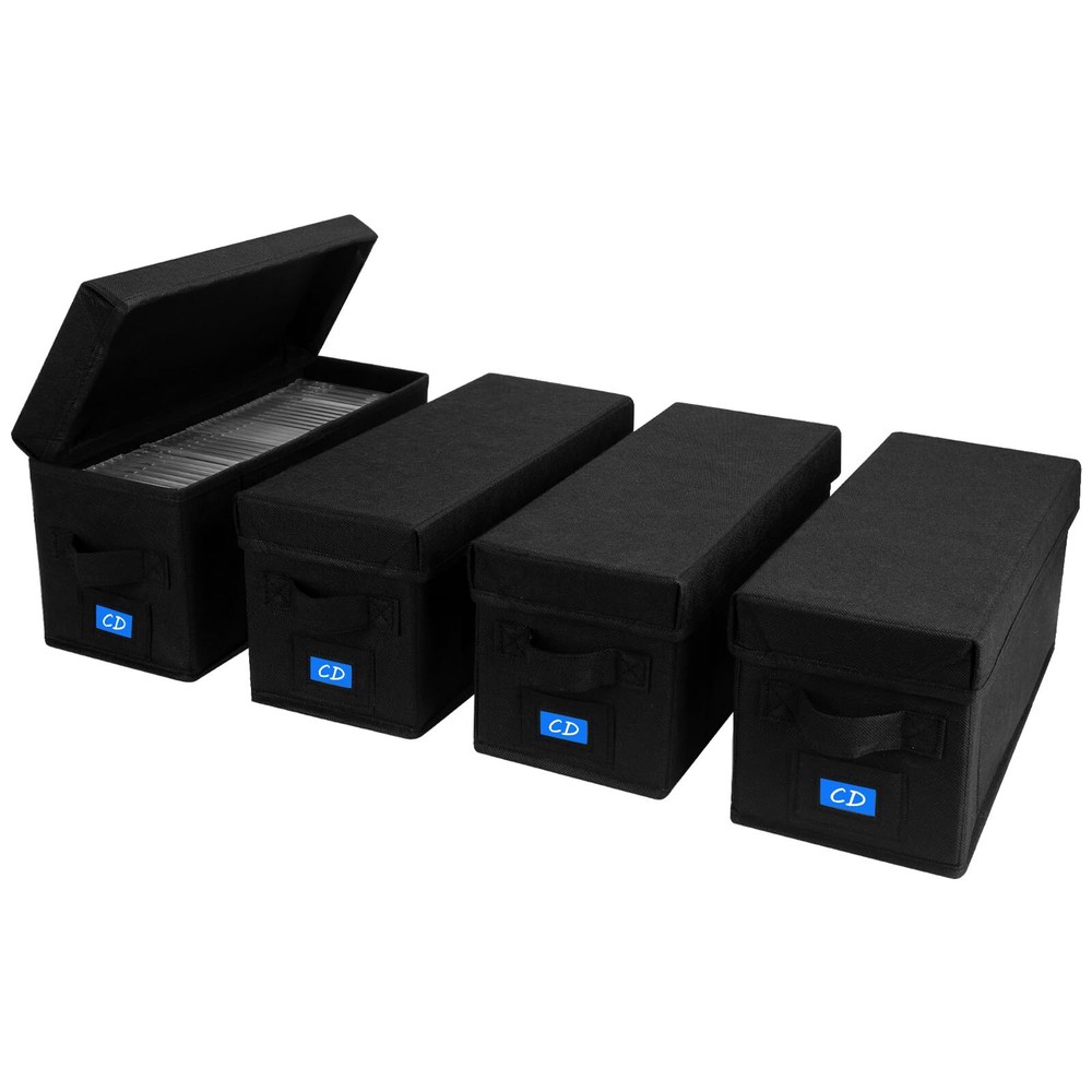 4 Pack CD Storage Boxes with Lid Disc Container Box Media Storage Case