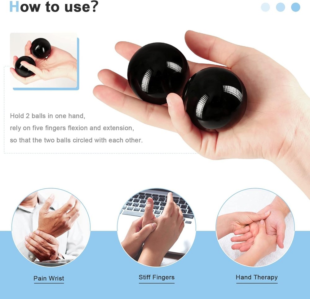 Black Obsidian 2-Inch Baoding Balls for Hand Exercise & Relaxation