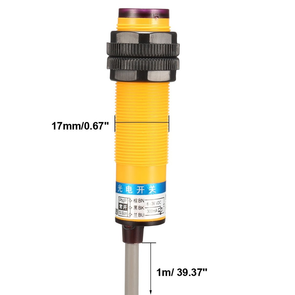 300mA Infrared Ray Diffuse Reflex Optical Sensor Switch DC 6-36V Yellow