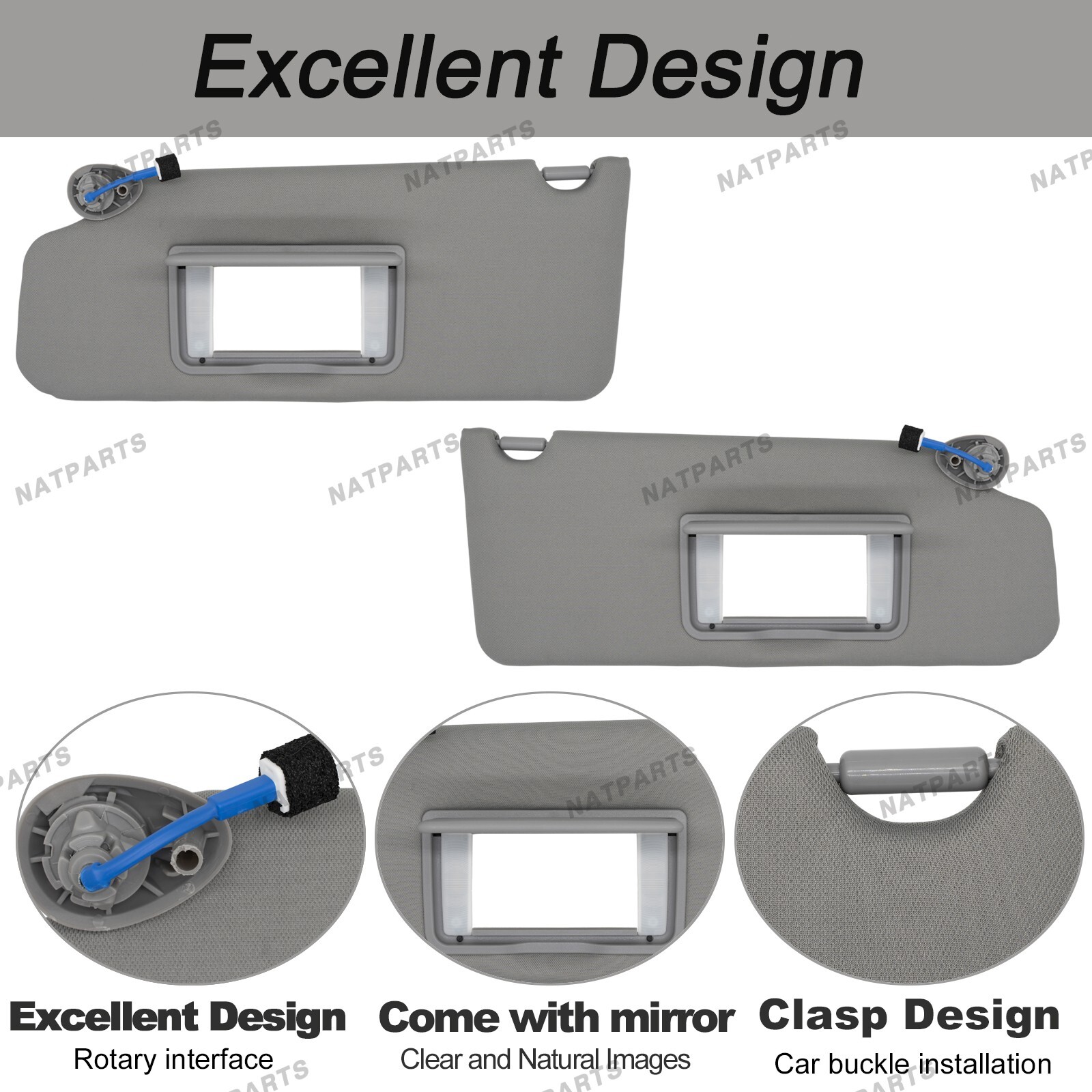 Pair Gray Side Sun Visor w/ Light for Honda Pilot 2009-2015 LH RH83280-SZA-A01ZA