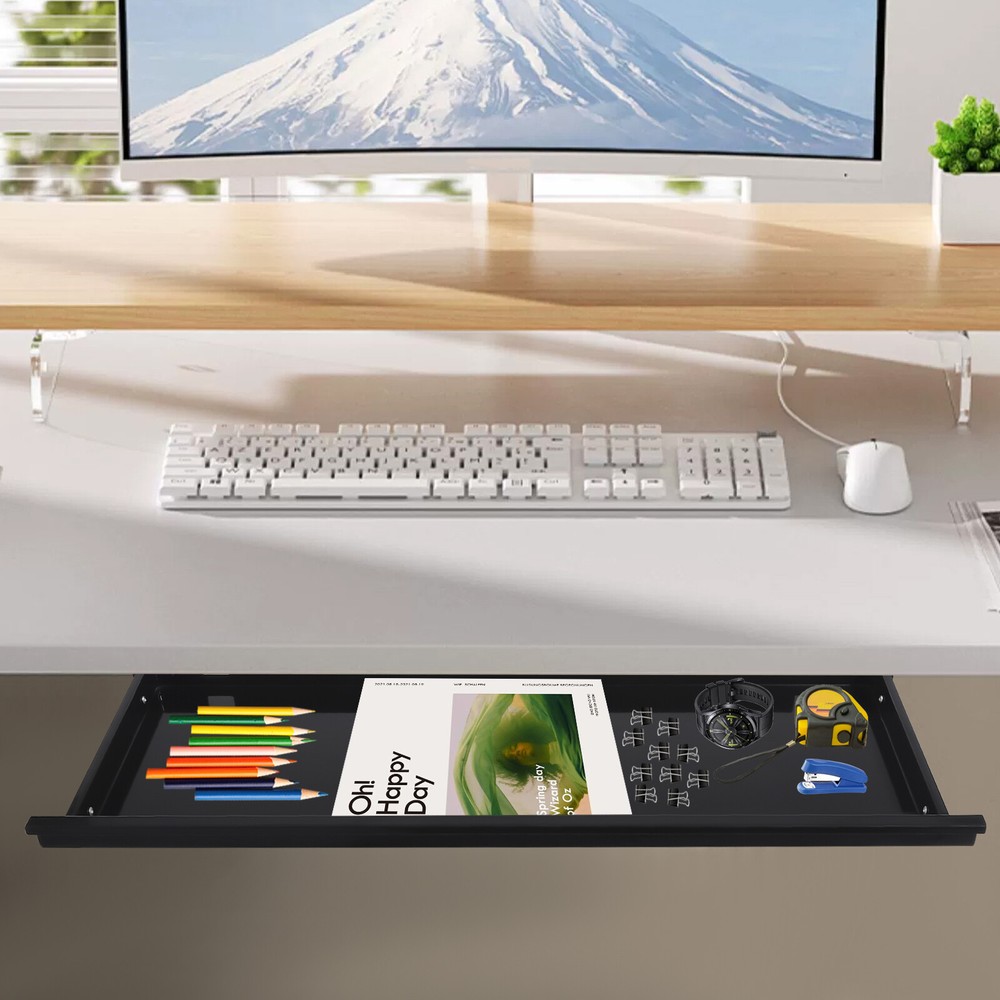 Sliding Pull-Out Under Desk Drawer – Space-Saving Keyboard Organizer