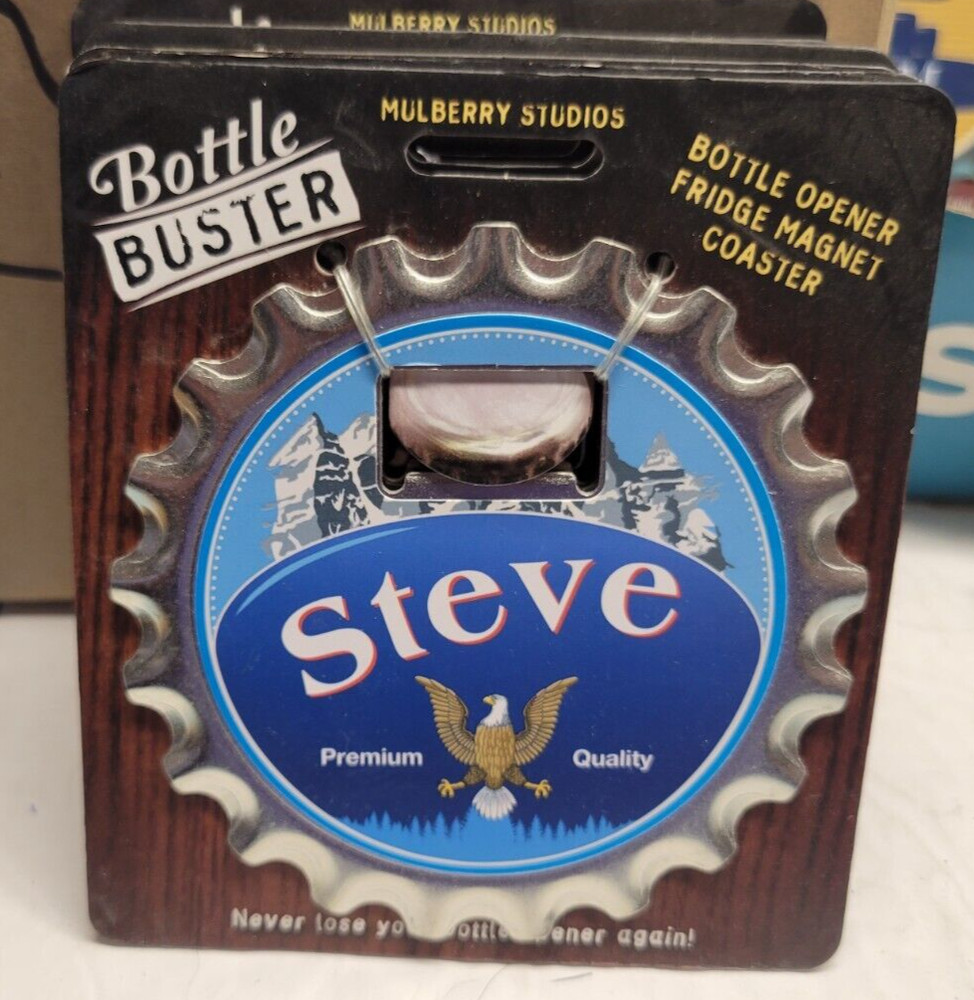 STEVE PERSONALIZED MULTI GADGET BOTTLE OPENER MAGNET COASTER NEW - U