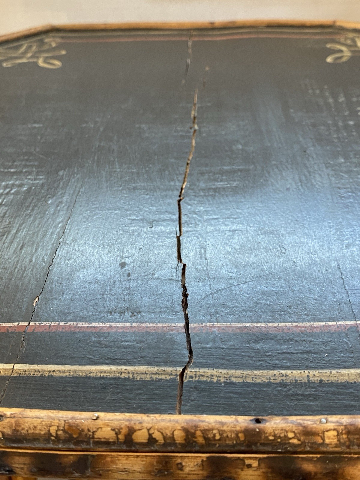 Antique 2 Tier Tiger Bamboo Side Table Victorian Aesthetic Painted Top **READ**