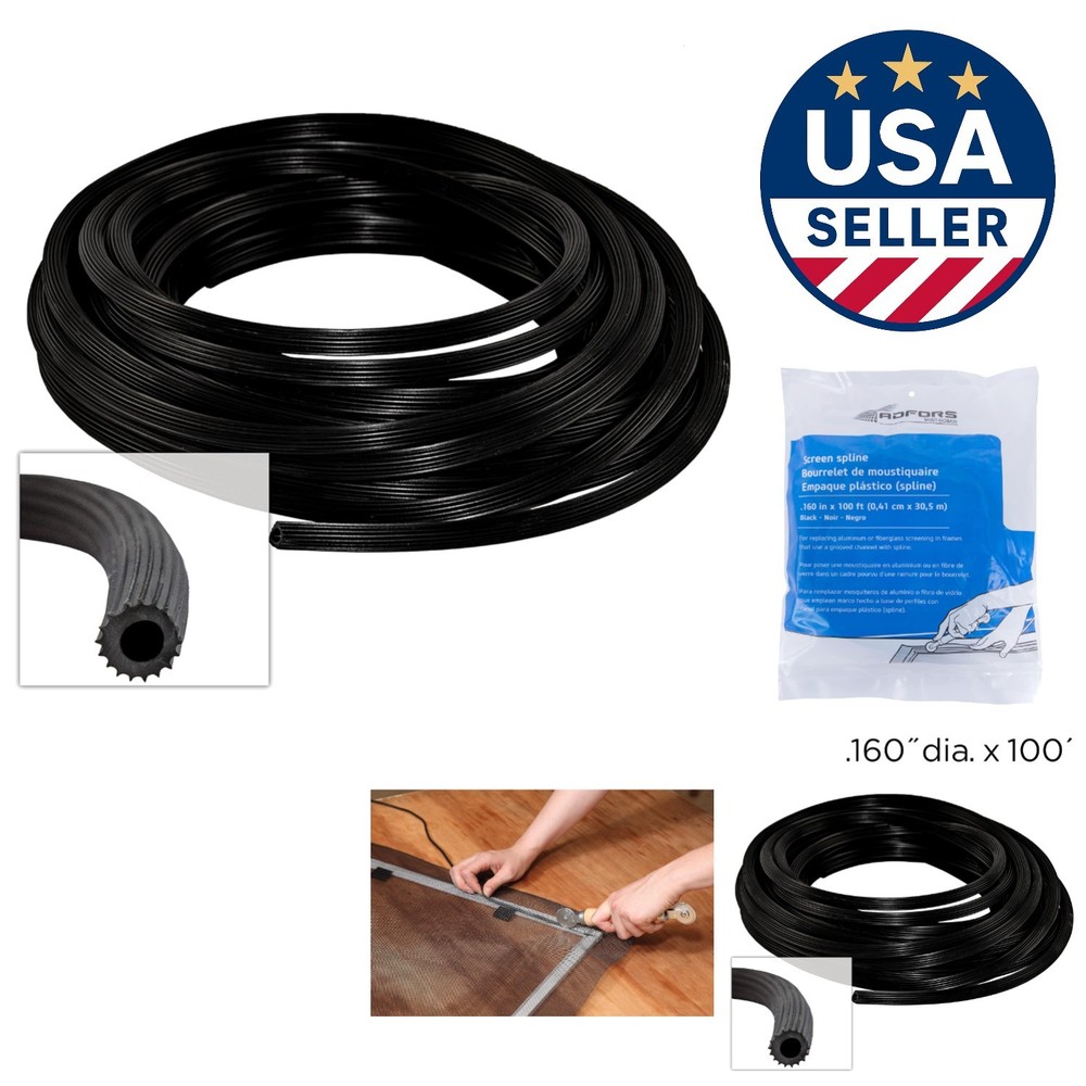 Versatile 0.160In x 100Ft Black Spline - Ideal for Screen Replacement Projects