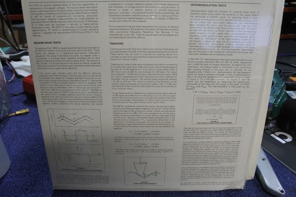 CBS LABORATORIES TECHNICAL, PROFESSIONAL TEST RECORD, STR-112 NEW (E30)