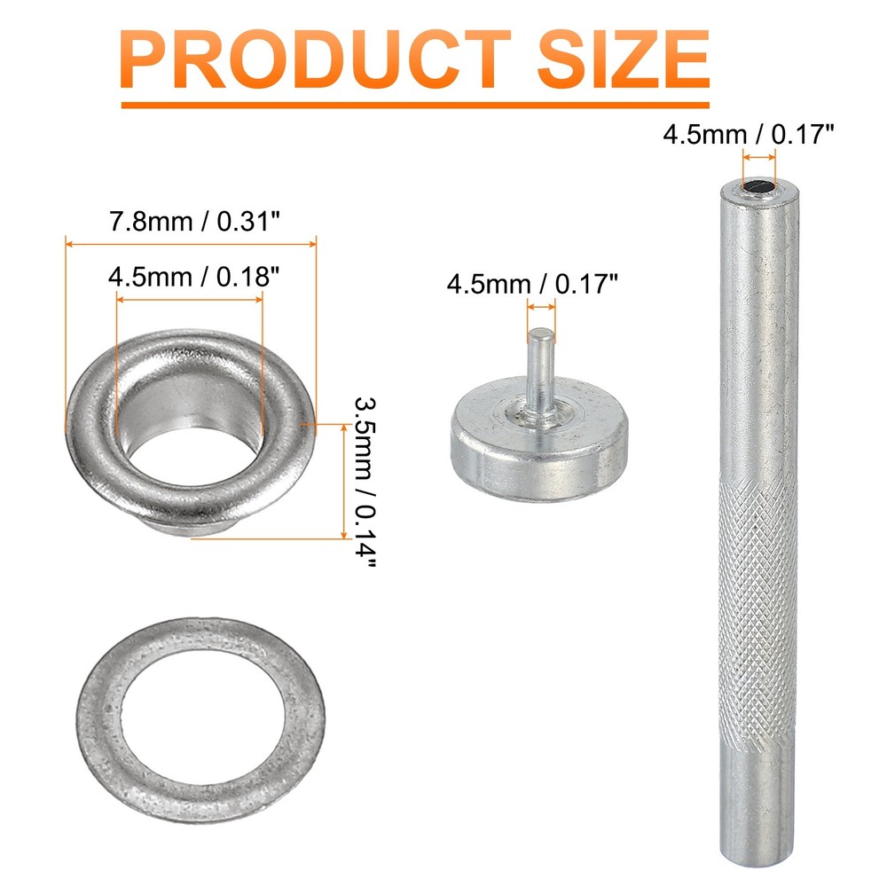 80Set Grommets Eyelets Kit 4.5mm Copper Eyelets with Setting Tool Silver