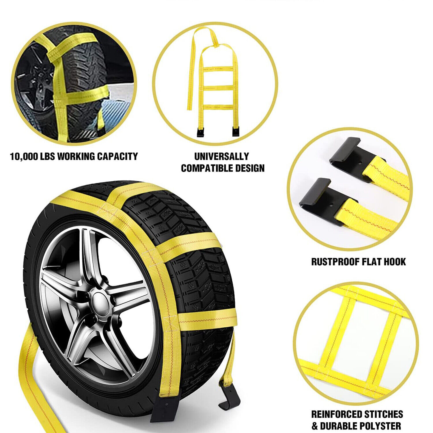 Tire Basket Straps Wrecker Car Hauler Truck Tow Dolly Tire Wheel Tie Down 2 pack