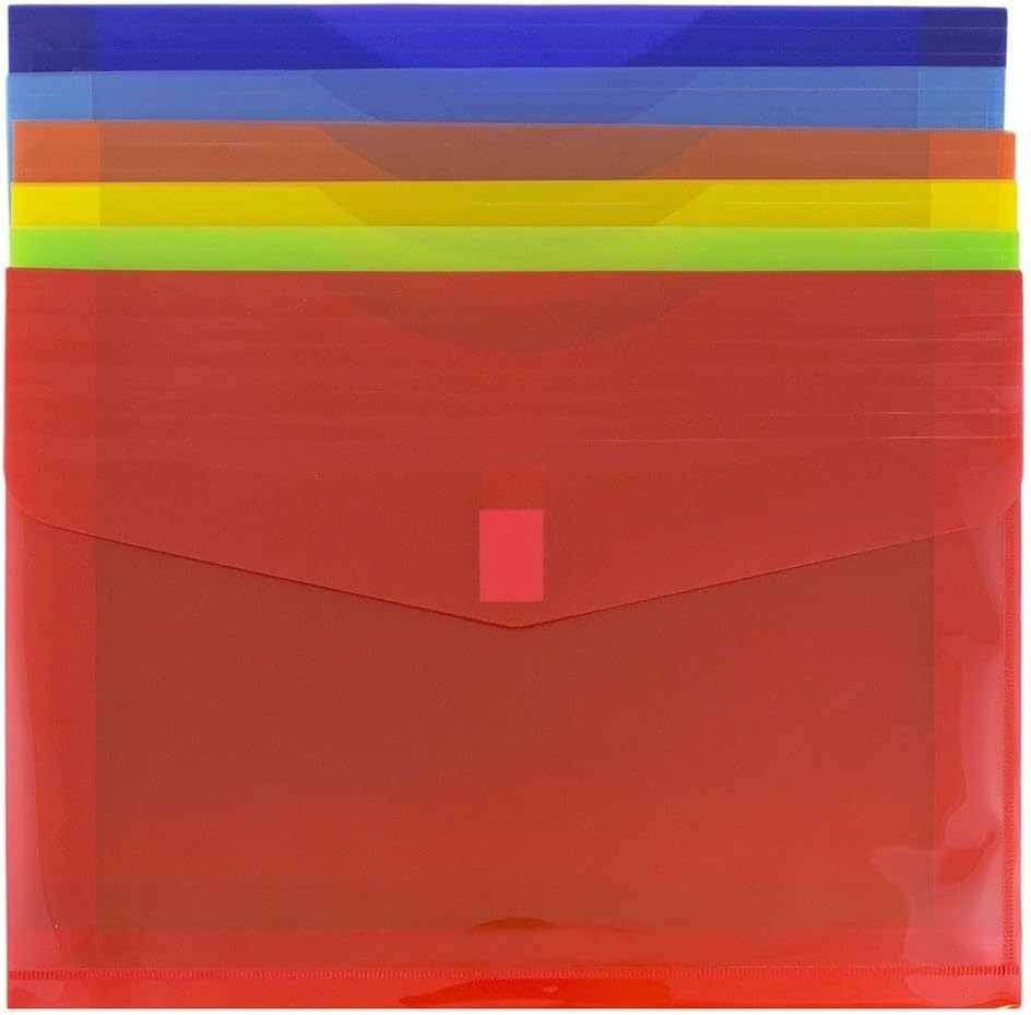 6-Pack Translucent Expansion Envelopes - Hook & Loop Closure for Secure Storage