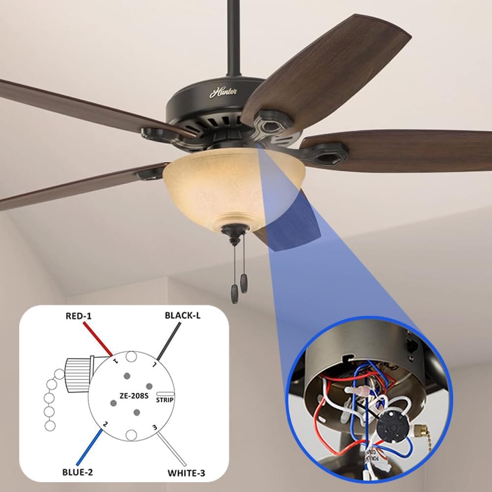 Ceiling Fan Switch Zing Ear ZE-208s E89885 3 Speed 4 Wire Pull 1 Piece, BRASS