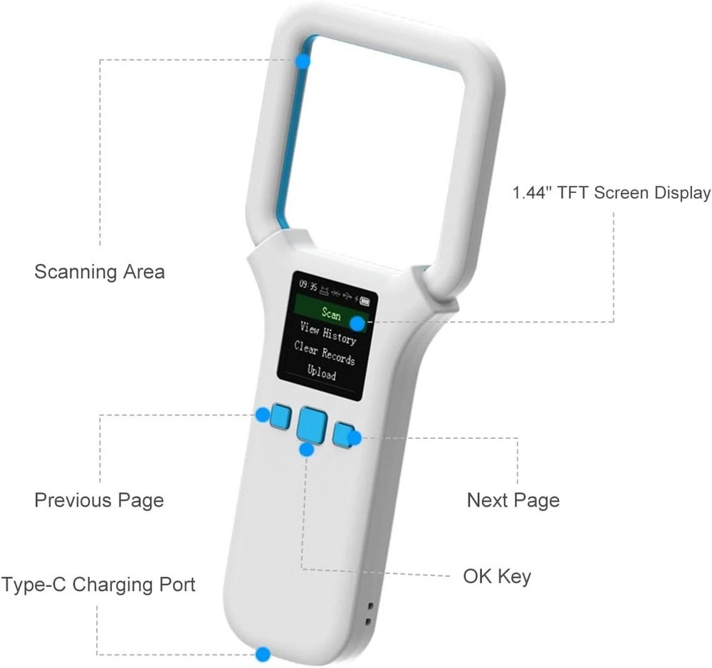 Bluetooth Pet Microchip Scanner 2.4G Wireless RFID Animal Chip ID Tag Reader