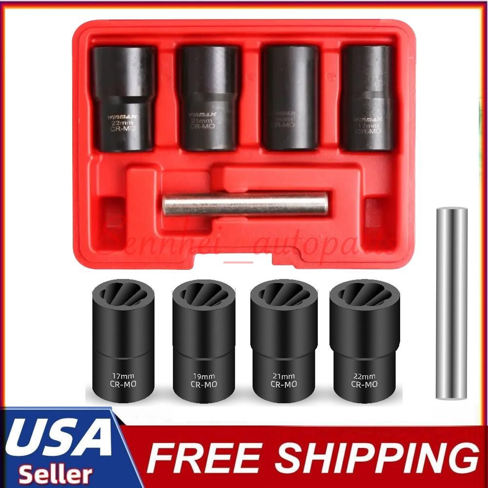 ABN Twist Socket Set Lug Nut Remover Extractor Tool- 5PC 1/2"Dr.Twist Socket Set