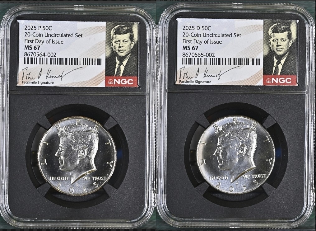 2025 P & D KENNEDY NGC MS67 HALF DOLLAR FIRST DAY ISSUE FDI ,Signed Set  50C