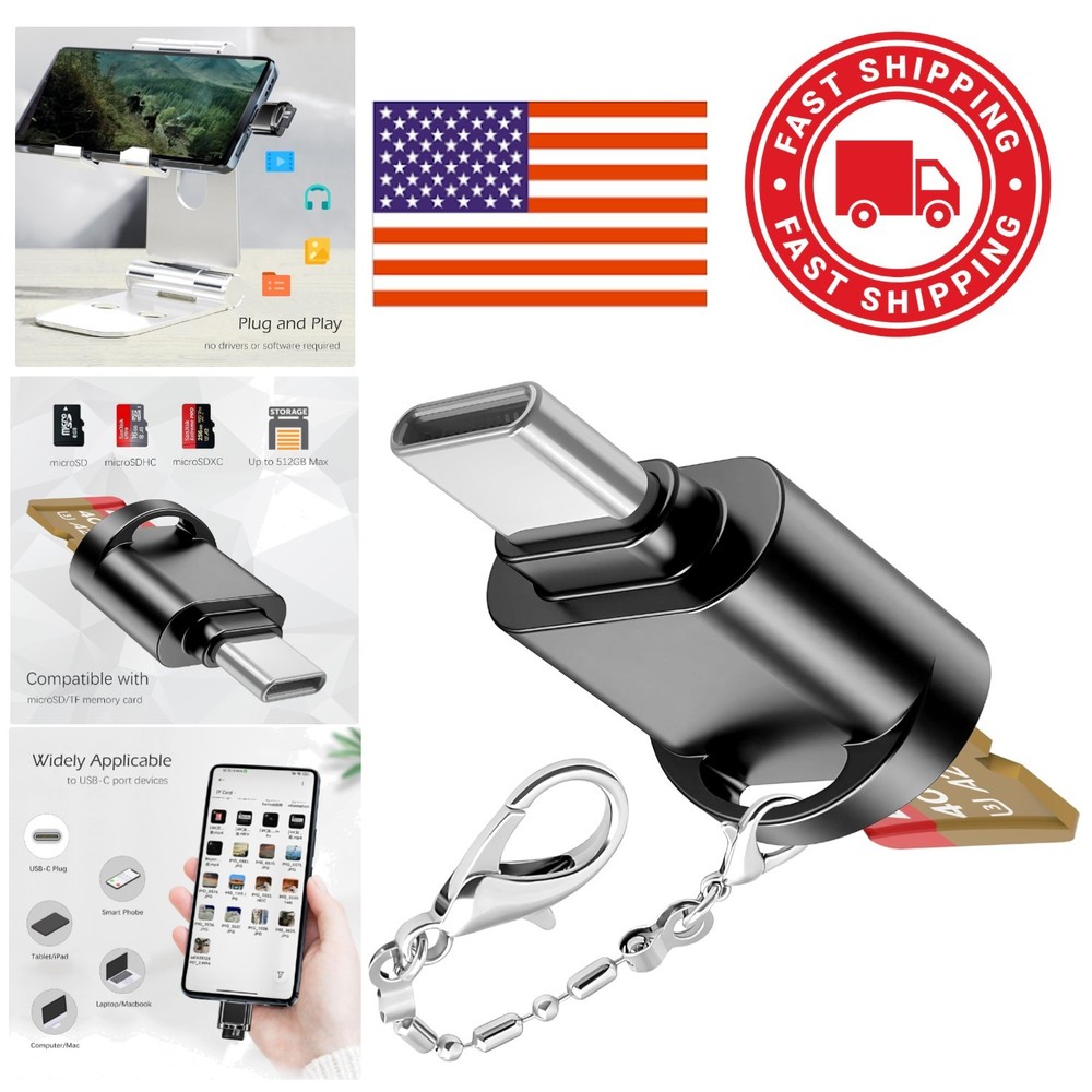 USB C Micro SD Reader for Camera Laptop Mini Portable Easy to Carry Black