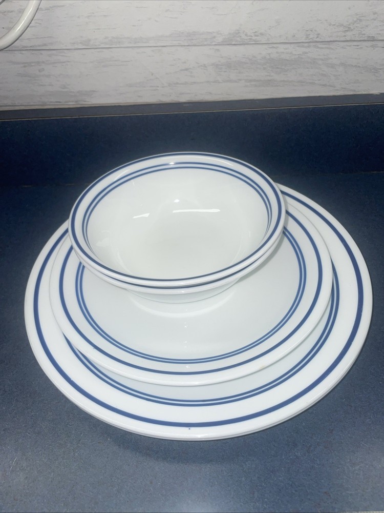 Corelle set for two blue and white