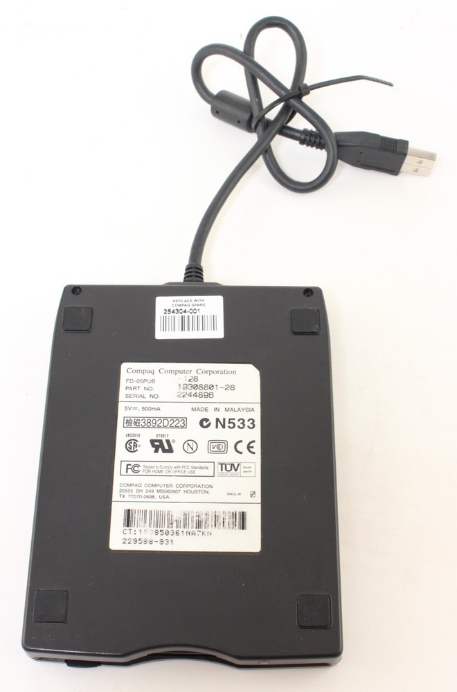 Compaq 19308801-28 3.5" External USB Floppy Disk Drive FD-05PUB;