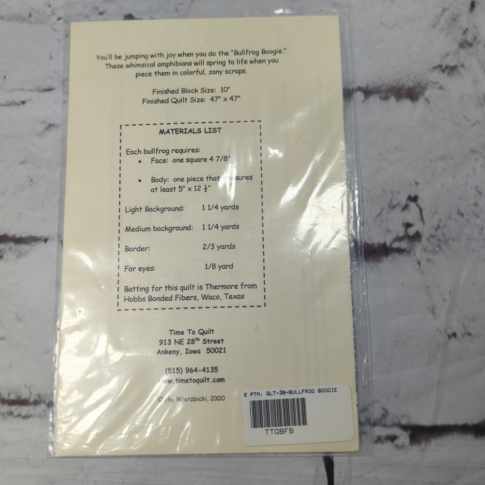 Time To Quilt Bullfrog Boogie Pattern