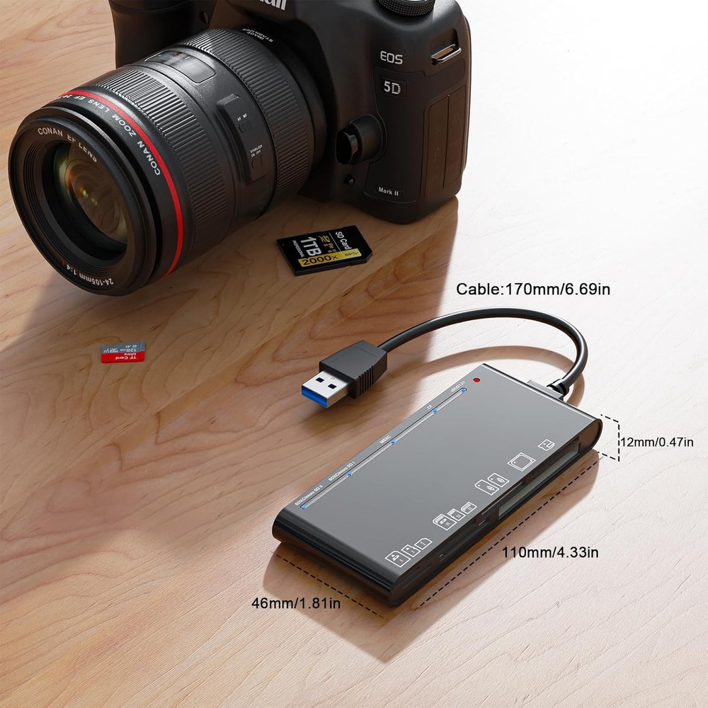 USB3.0 Multi Card Reader for SD, CF, Micro SD, XD, MS Cards - 7 in 1 Adapter Hub
