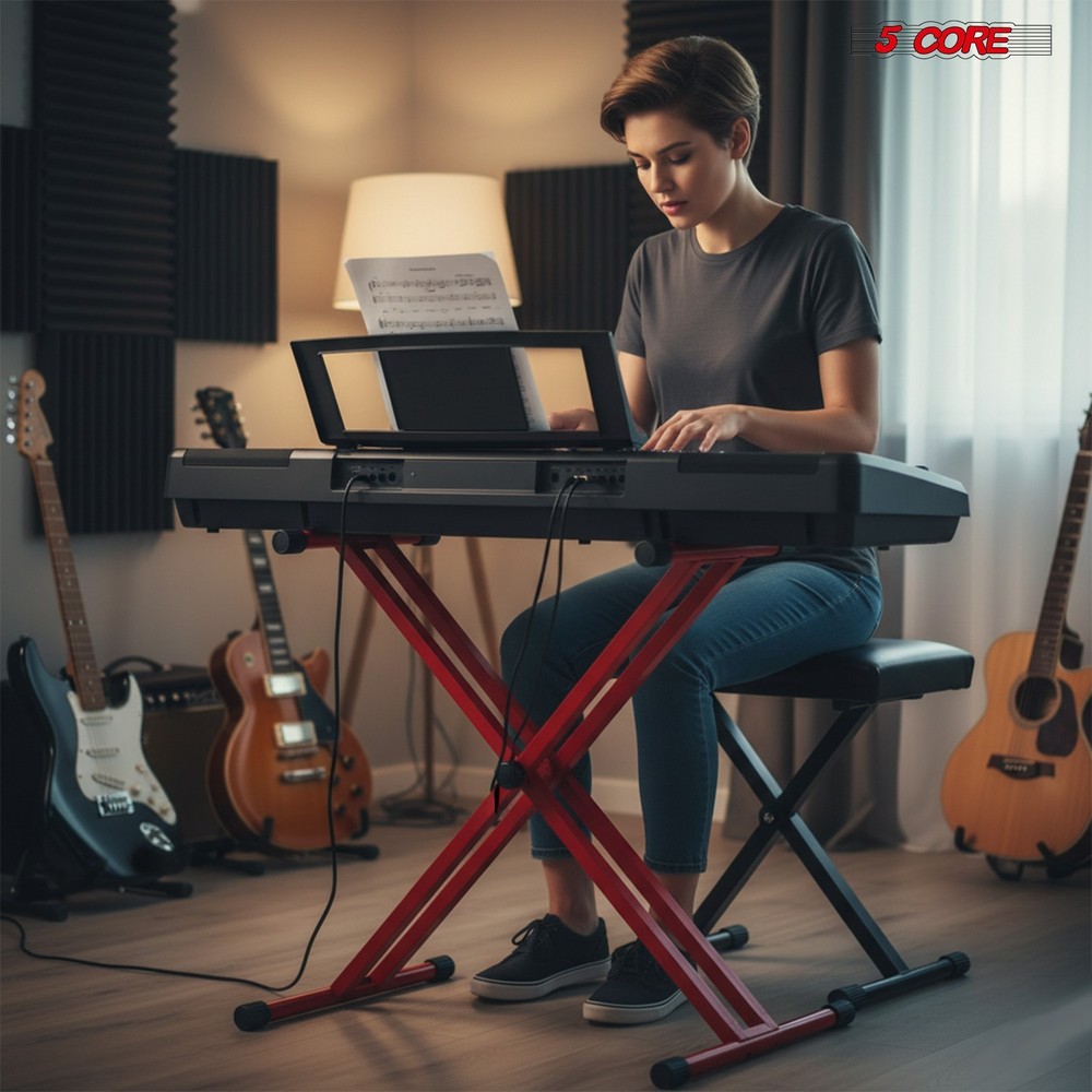 5Core Keyboard Stand Dual X Shape Adjustable Foldable Piano Key Board Stands