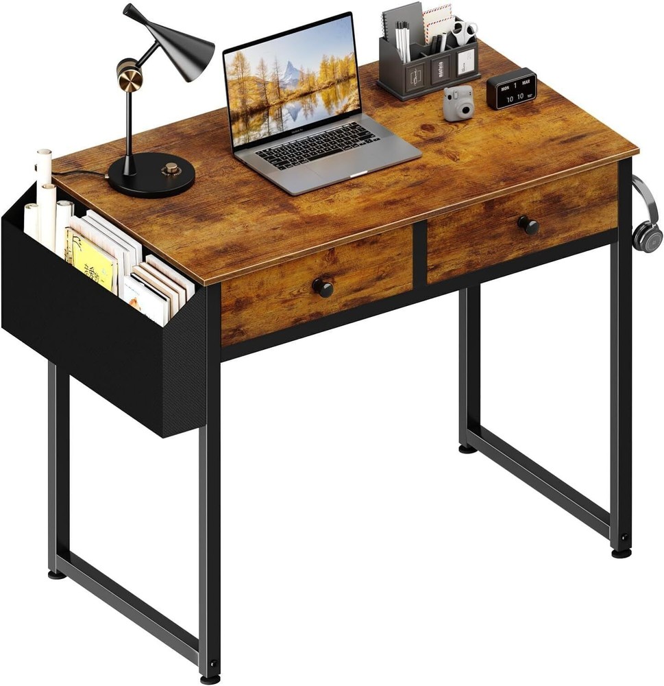 Small Computer Desk w/2 Drawers &Bag Study Writing Table Home Office Desk US