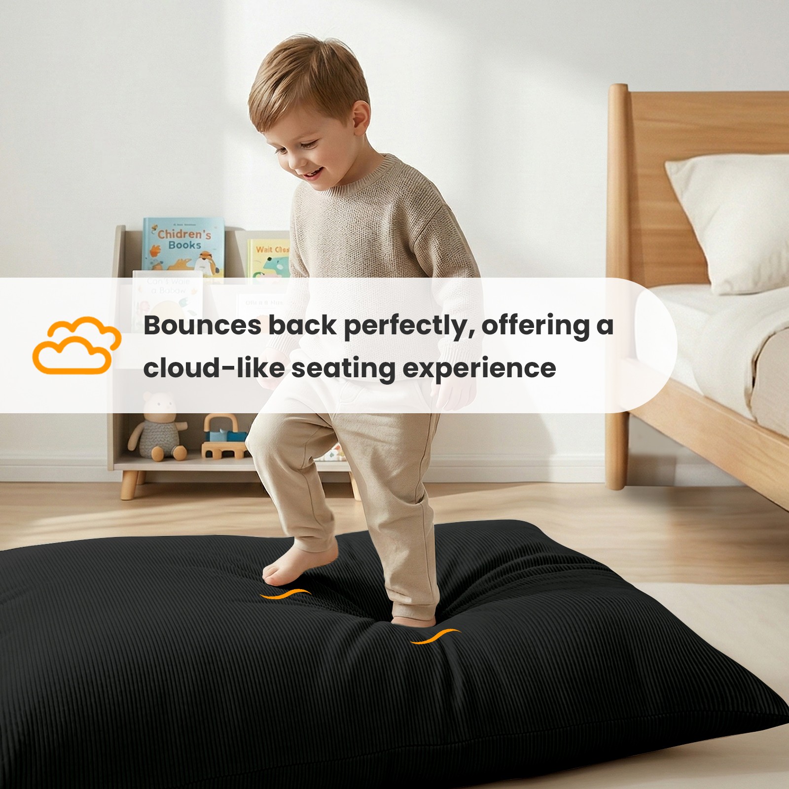 Foldable Kid Bean Bag Chair Corduroy Bed Compression Floor Lounger Sofa Washable