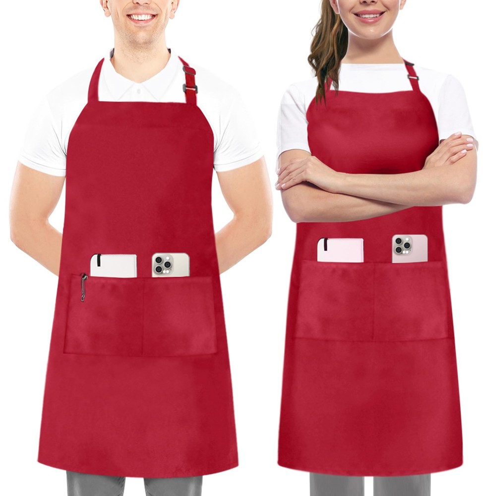 Utopia Kitchen 2 Pack Bib Apron, Adjustable with 2 Pockets, Water 2 Pack, Red