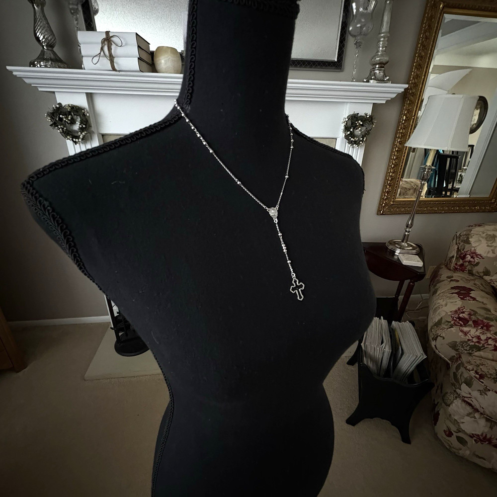 ATI Mexico 925 Sterling Silver Rosary Necklace 12" Guadalupe Medal