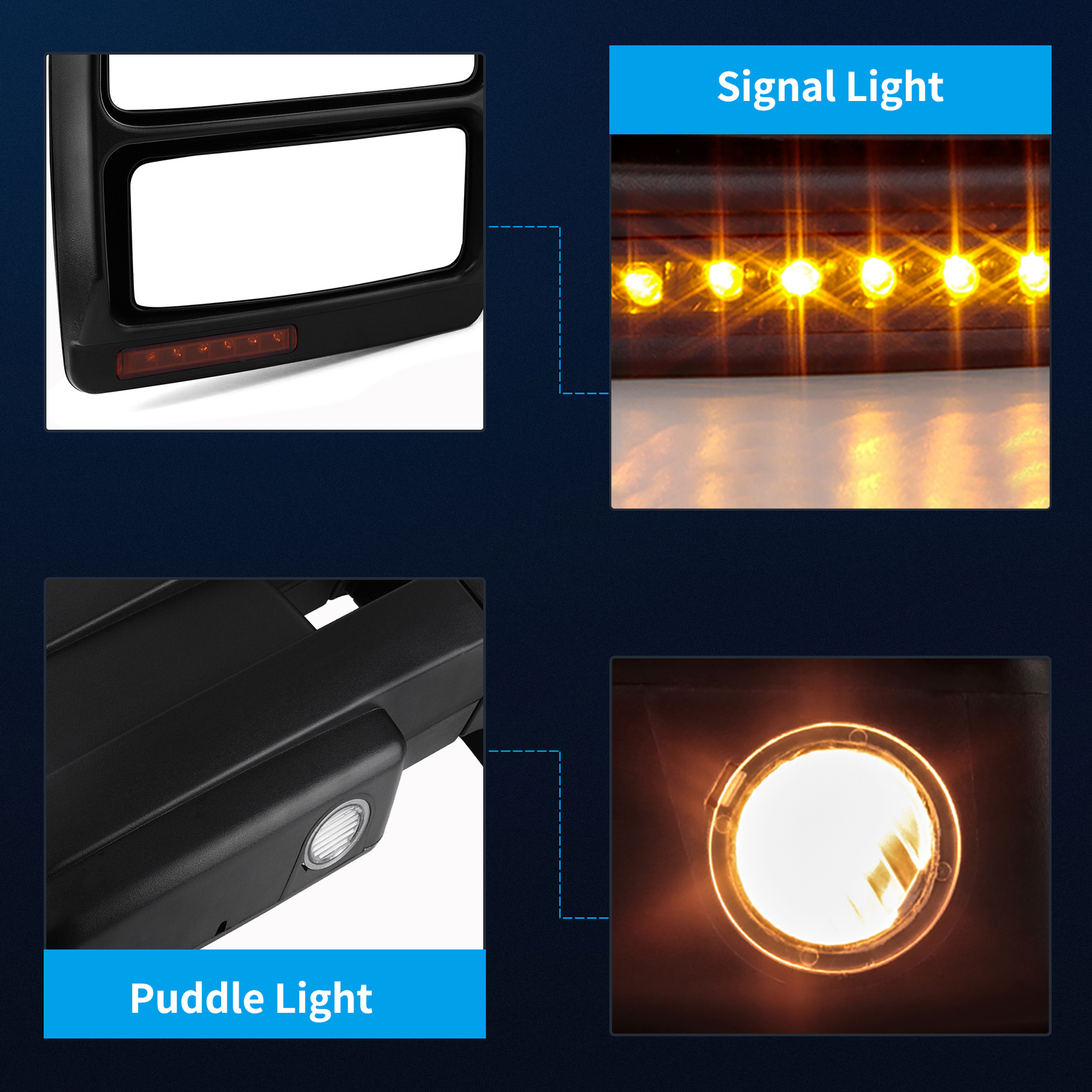 Pair Power Heated Tow Mirrors for 07-14 Ford F-150 F150 Puddle LED Turn Signals