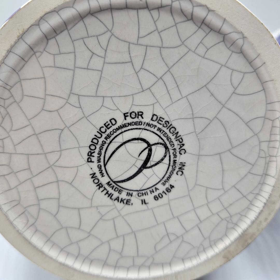 Vintage 80's Delph Blue/White Handpainted Glazed Crackle Canisters w/ Hinged Lid