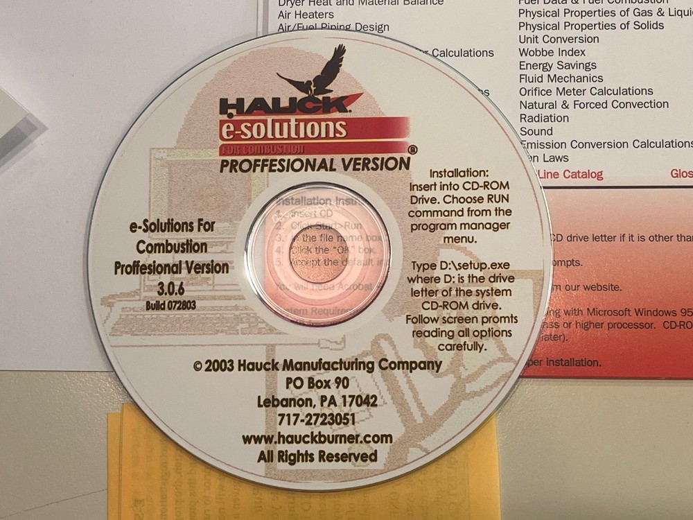 NEW HAUCK e-SOLUTIONS CD Disc.  Professional Version Thermal Engineering Tool
