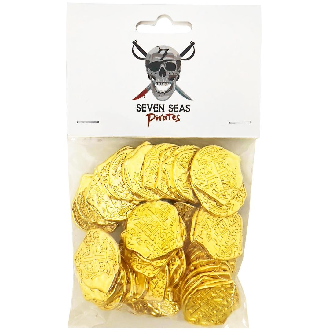 Seven Seas Pirates Toy Metal Shiny Gold Colored Treasure Coins - 50 Tokens