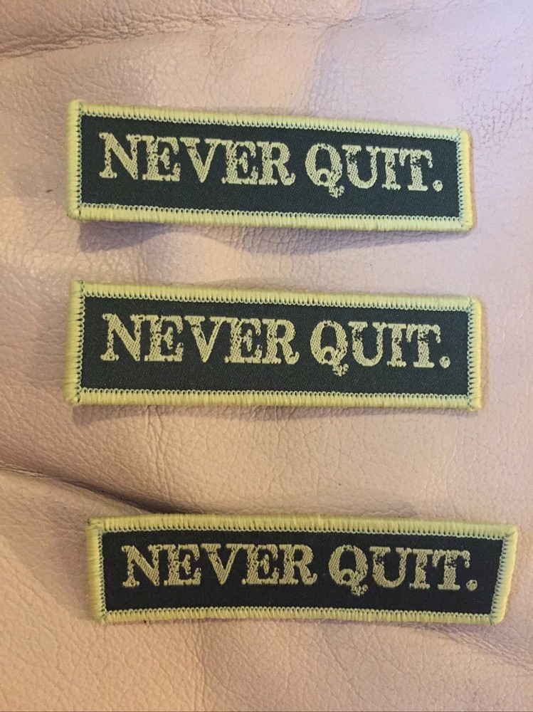 3 Pack NEVER QUIT Tactical Embroidered with Patch with Hook Backing Only Bk/Gr