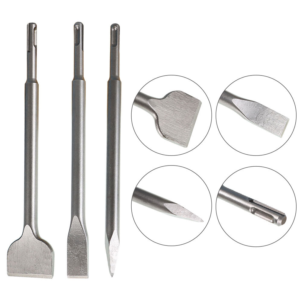 Concrete Drill Bit Set Includes Point Chisel + 20mm & 40mm Flat Chisel 6-Pack
