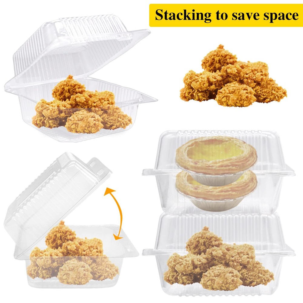 100Pcs Clear Hinged Plastic Containers w/ Lids,Individual Cake Slice Containers