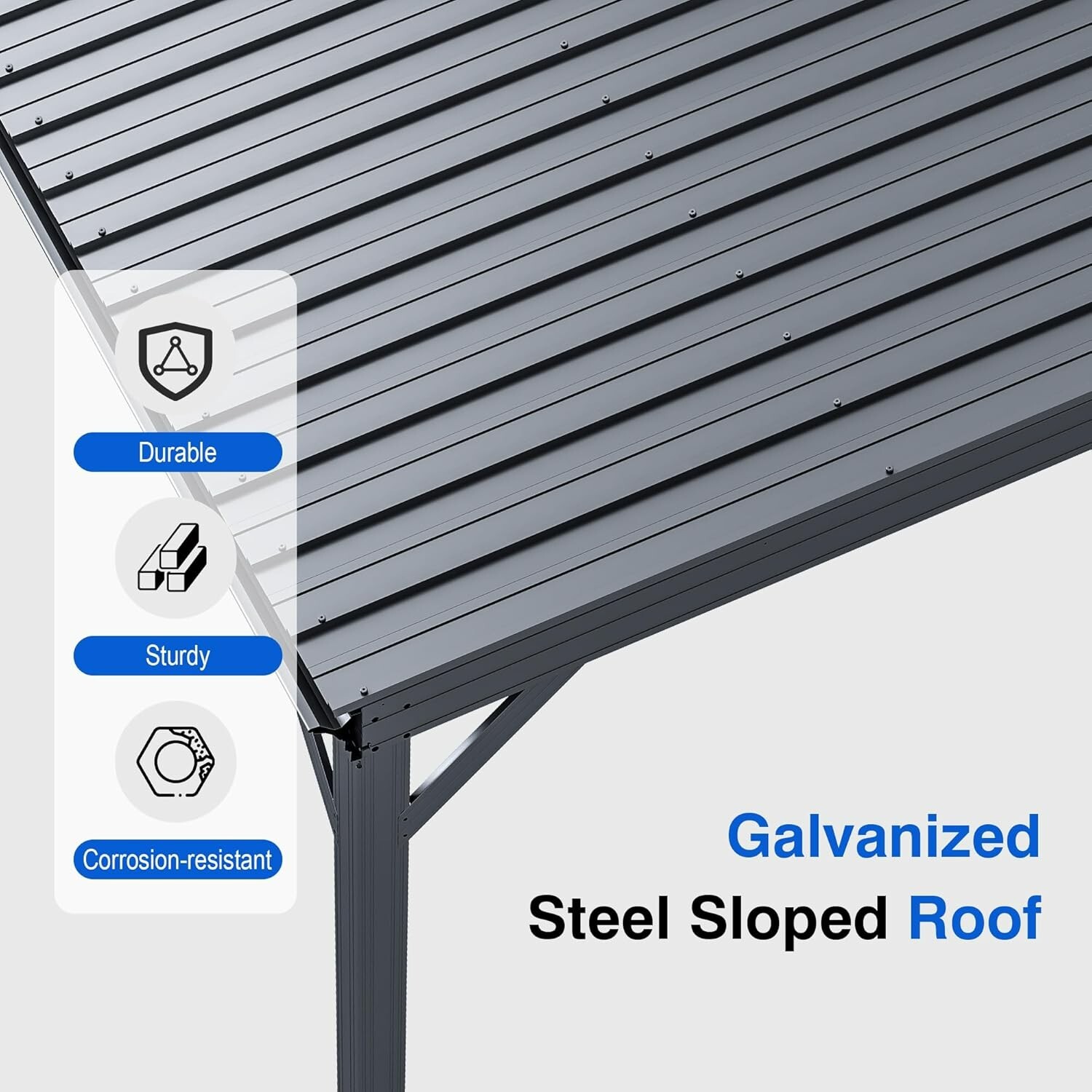 Domi 12x20FT Lean to Gazebo, Wall Mounted Gazebo w/Sloping Roof,Drainage System