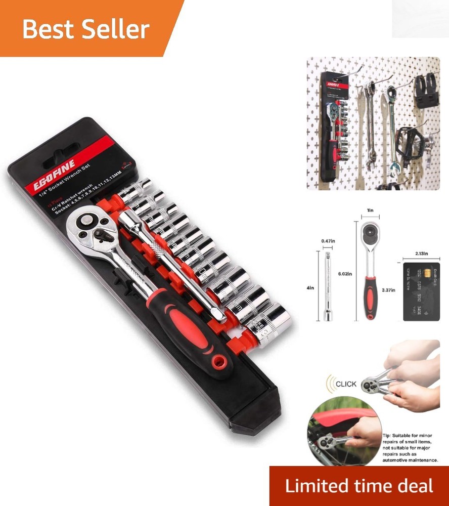 Durable Chrome Vanadium 12pc Mini Ratchet Socket Set, Organized & Ready to Use