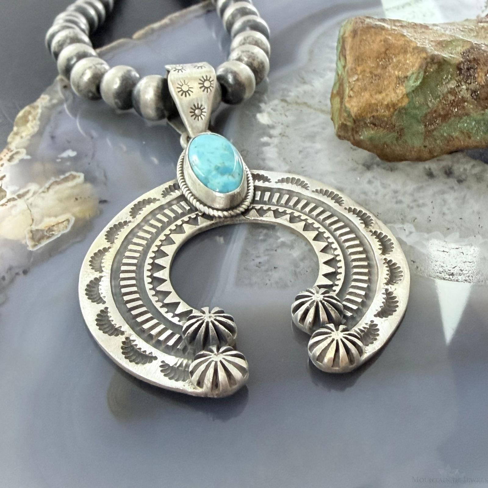 Sterling Silver Southwestern Style Oval Turquoise Decorated Unisex Naja Pendant