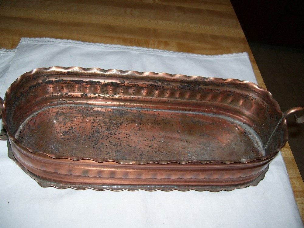 Vintage Gregorian Hand Hammered Solid Copper Elongated Planter with Handles