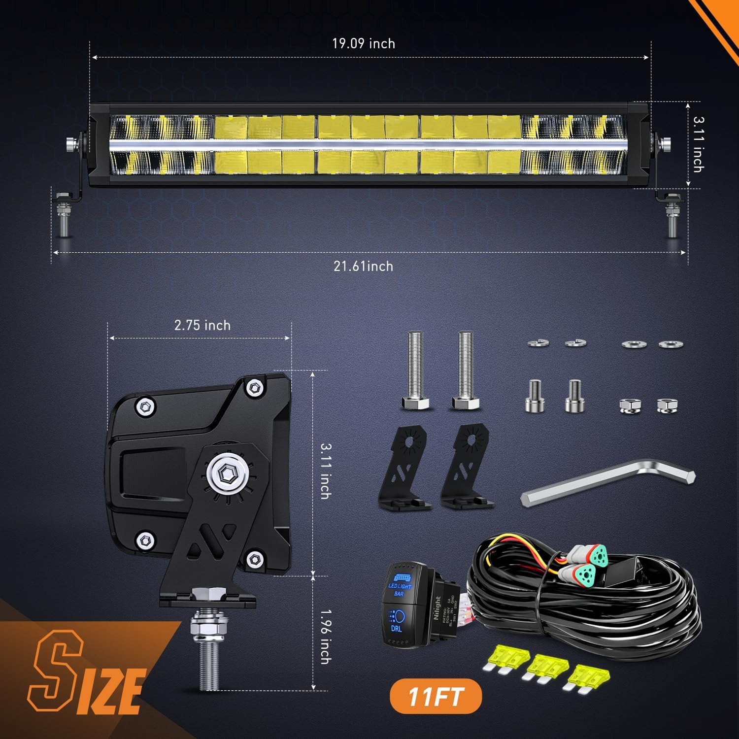 Nilight 19 Inch LED Light Bar with Amber DRL 150W Flood Spot Combo Offroad Light