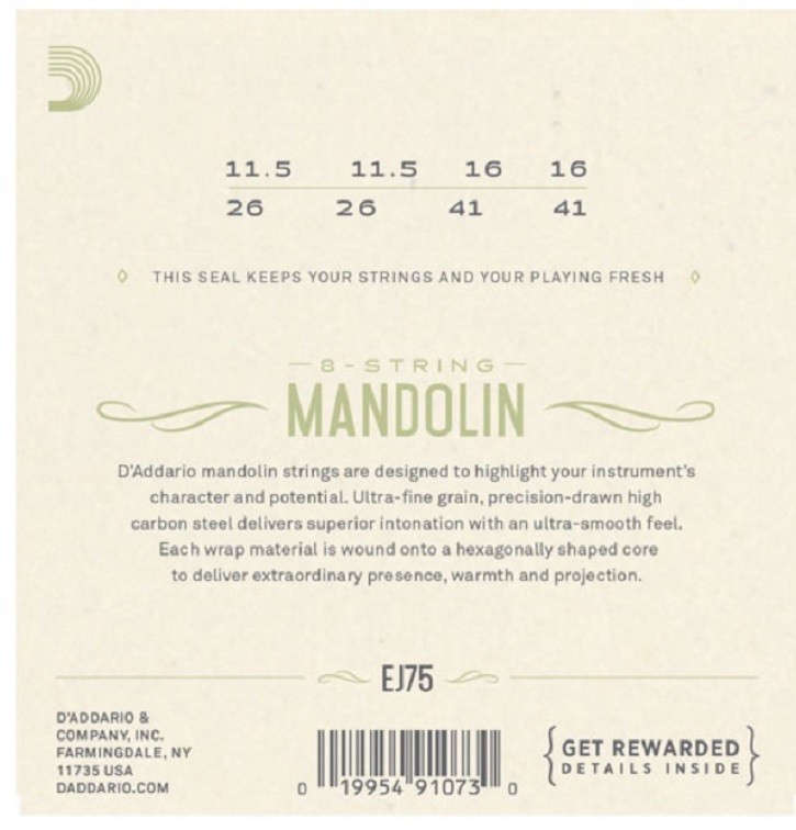 D'Addario EJ75 Mandolin Strings Phosphor Bronze Medium Heavy 11.5