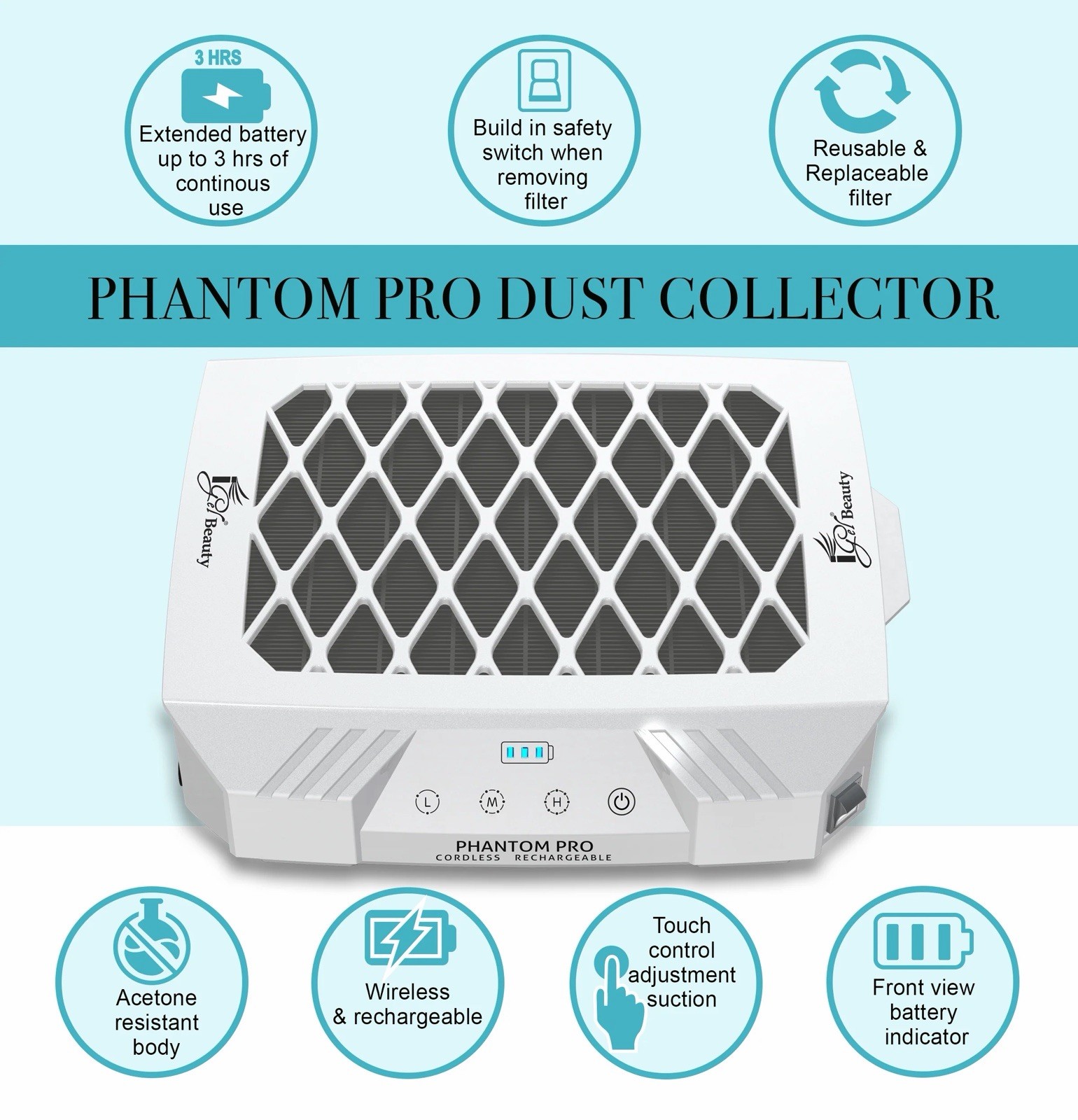 iGel Beauty Phantom Pro Dust Collector Wireless Rechargeable Replaceable Filter
