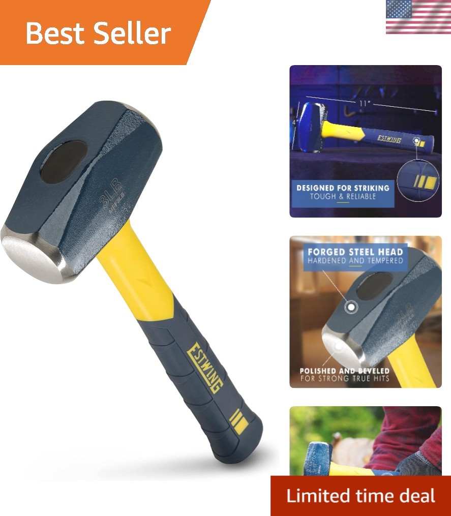 Durable 3lb Forged Steel Drilling Hammer - Professional Grade with Comfort Grip