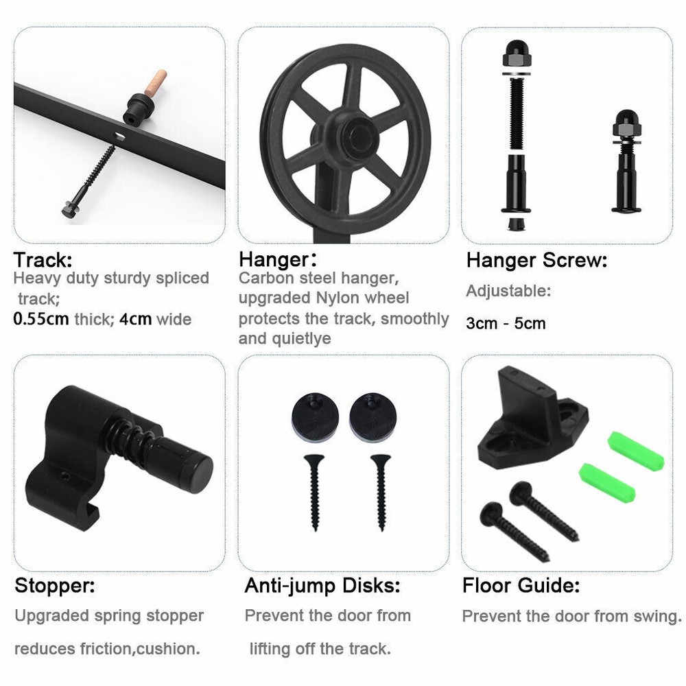 CCJH 4-20FT Sliding Barn Door Hardware Basic Black Roller Kit Single/Double Door