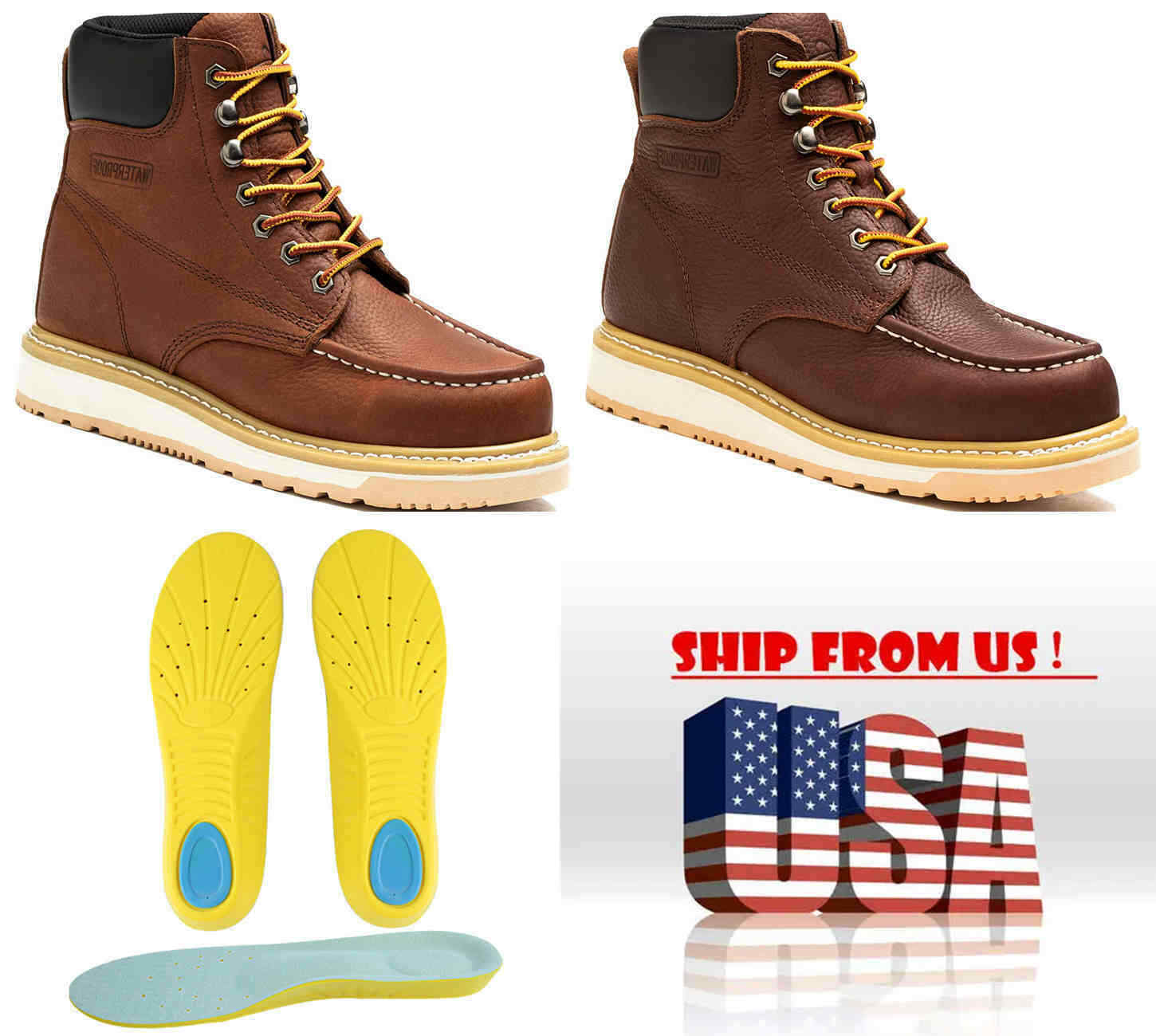 Mens Safety Work Boots 6 inch Soft Toe Wedge Sole Waterproof Shoes