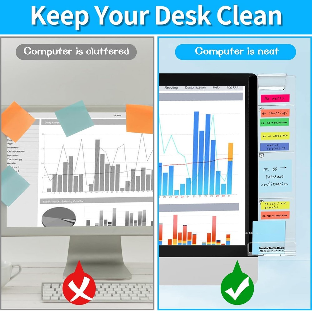 Monitor Memo Board, 2 PCS Multifunction Sticky Note Holder for Computer Screen