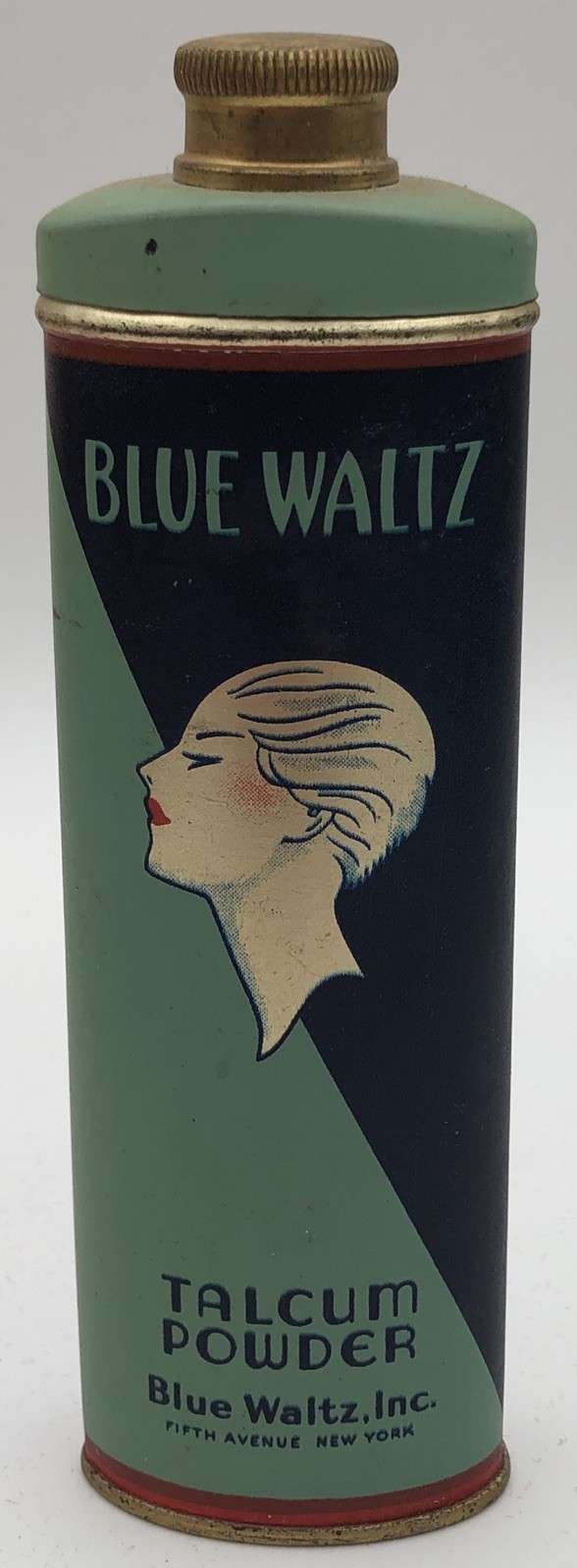 Vintage Art Deco Blue Waltz Talcum Powder Makeup Tin Can